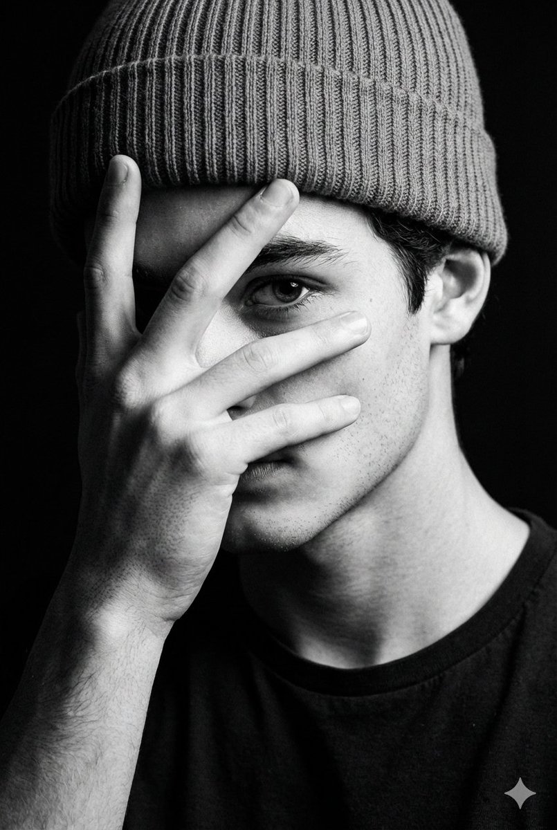 指缝凝视的极致黑白时尚人像