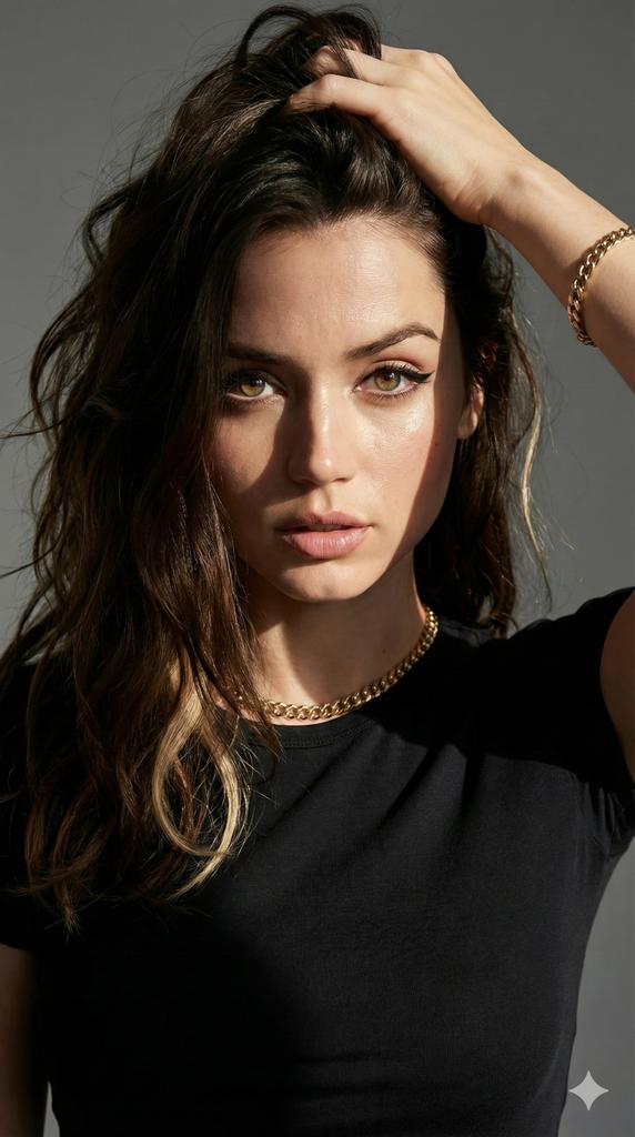 戏剧性明暗对照光下的深褐发时尚女郎