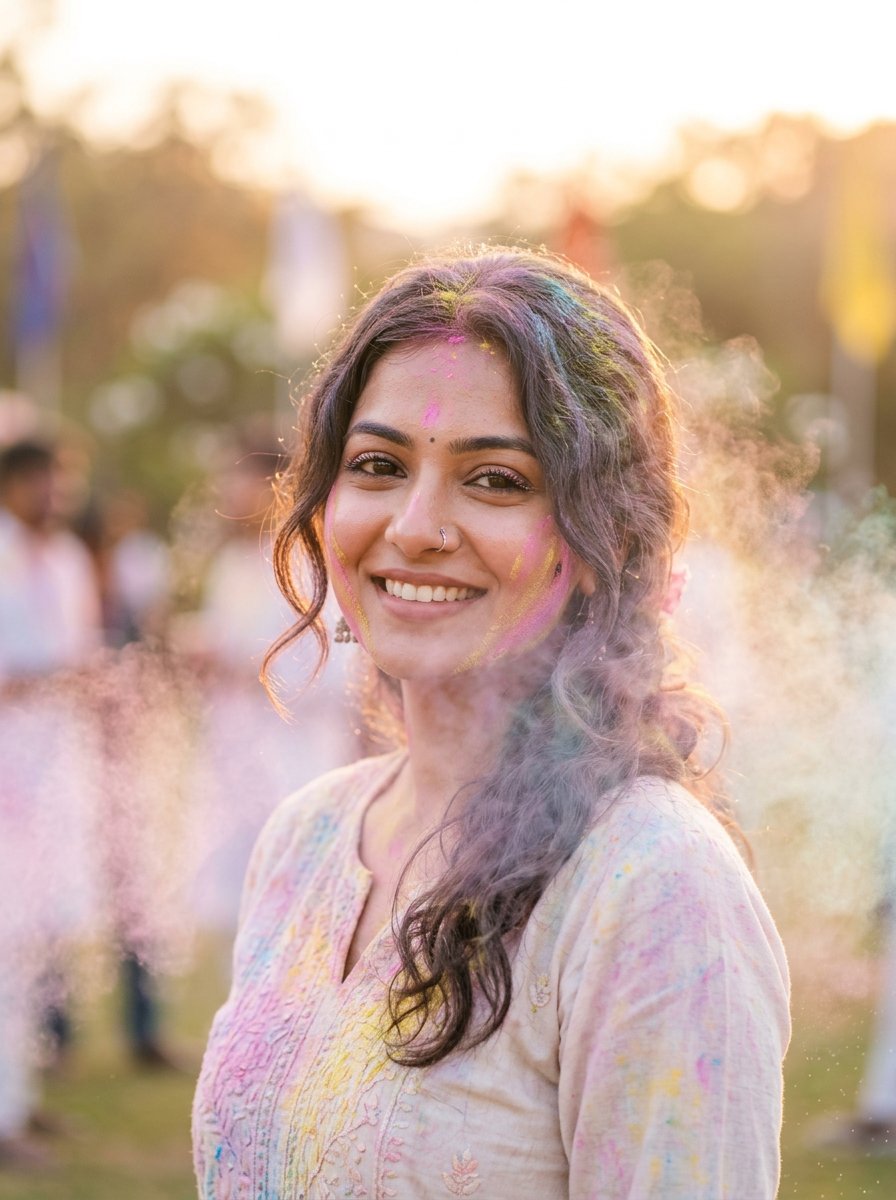 梦幻洒红节柔光人像