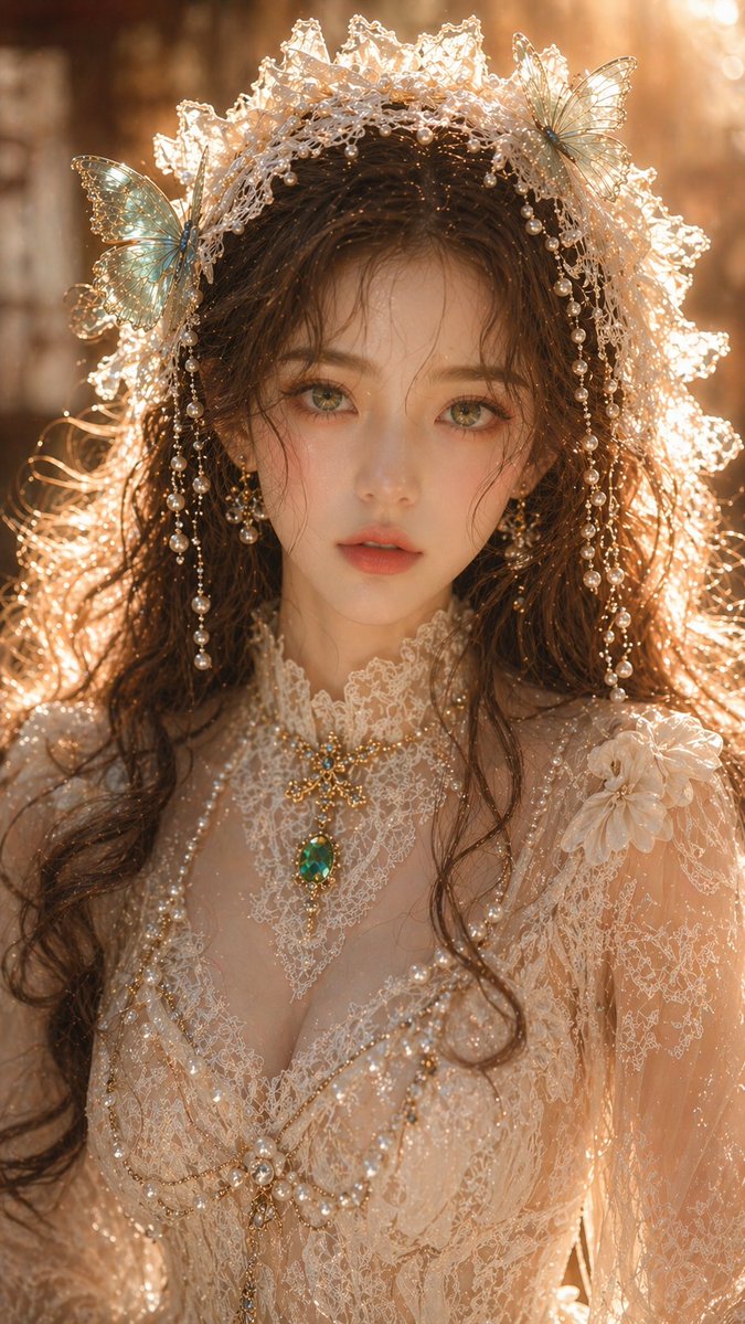 暖金逆光下的梦幻东方女性肖像