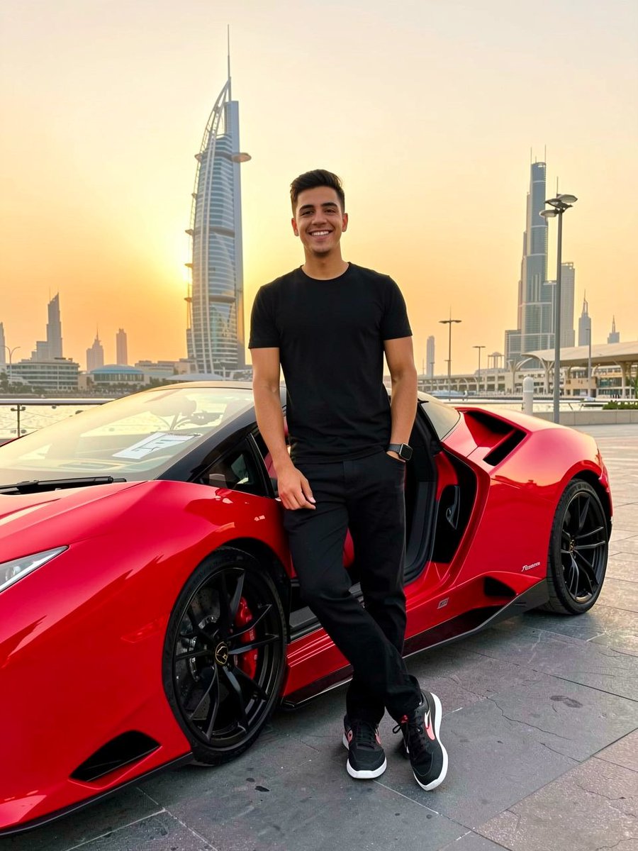 迪拜夕阳下的红魔兰博基尼型男