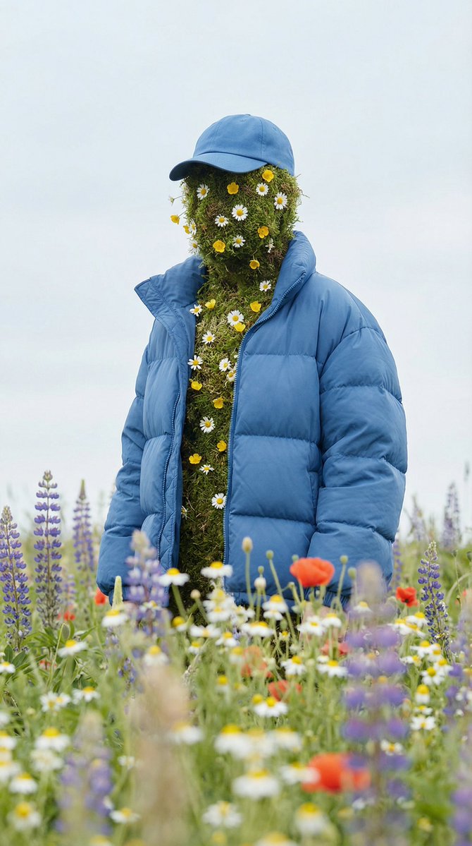 自然伪装：花田中的蓝色身影