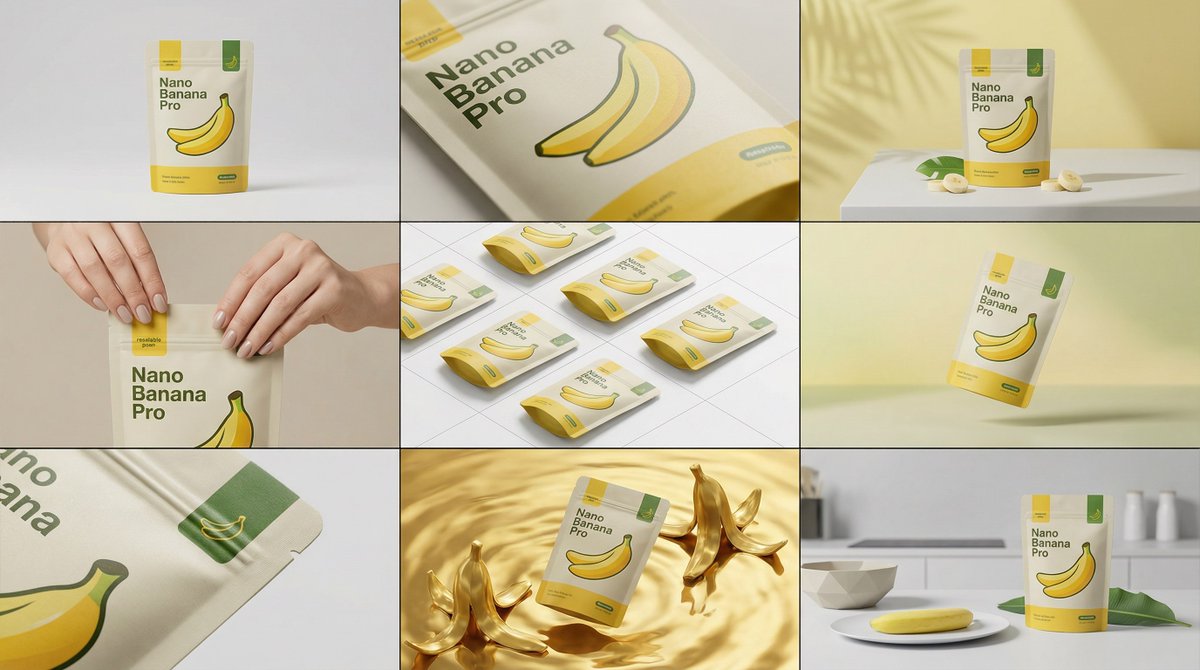 精致网格故事板：Nano Banana Pro包装展示