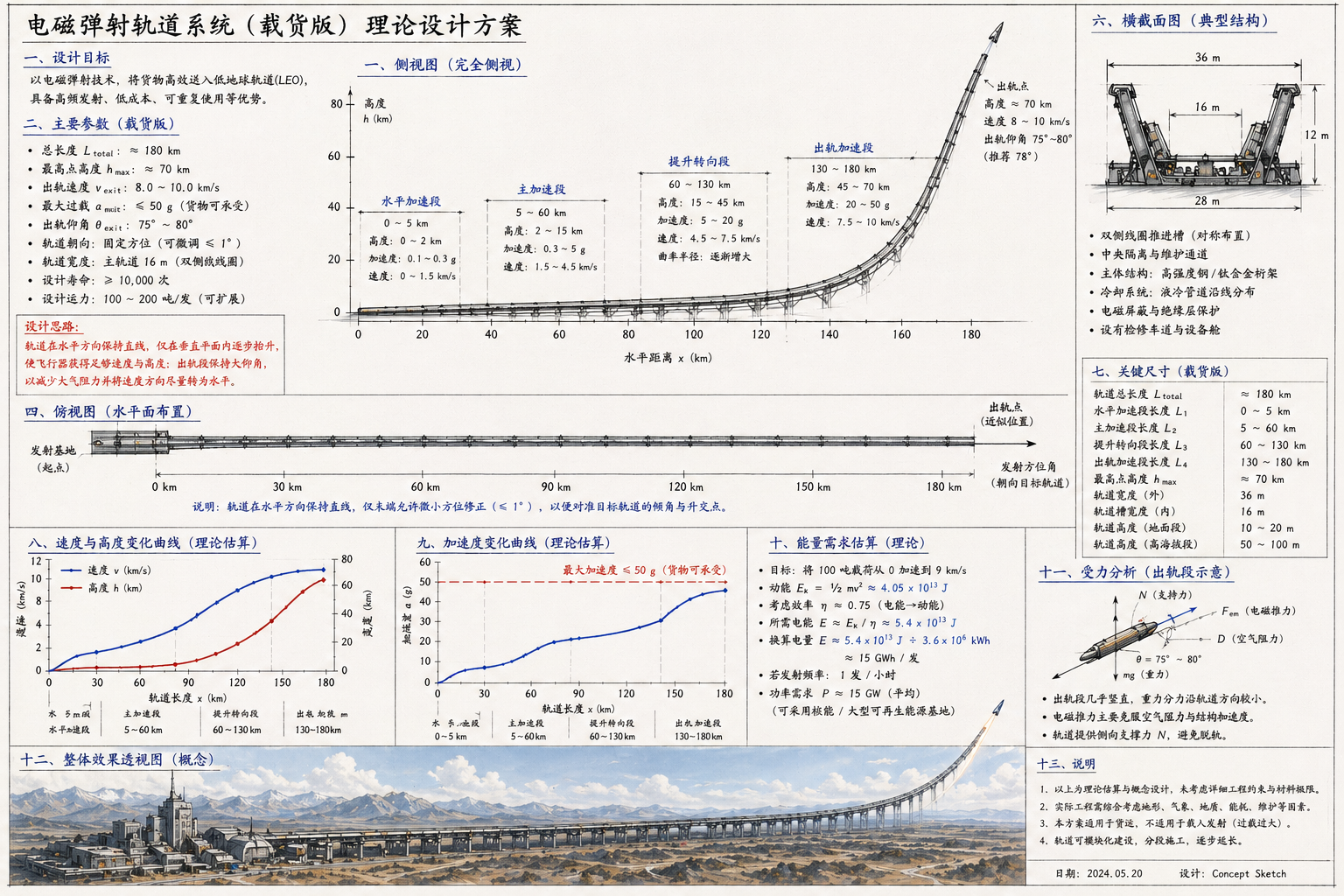 货运电磁发射系统三视图工程海报