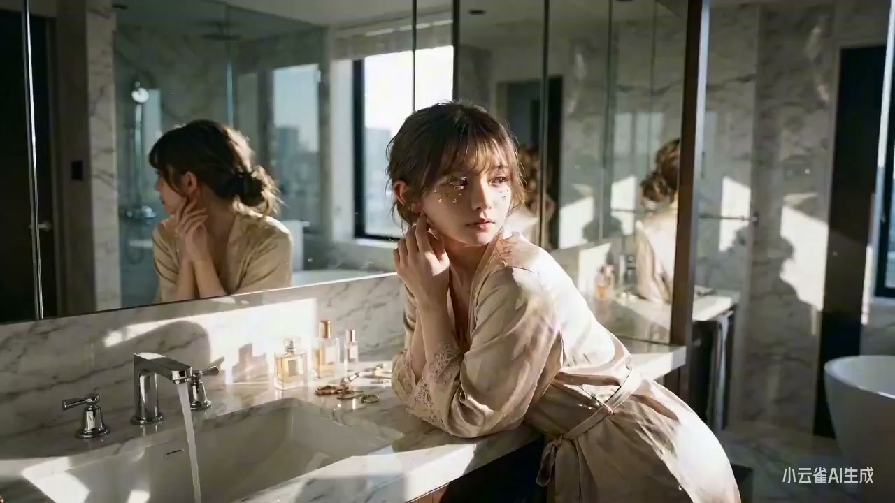 午后阳光下的浴室梳妆优雅仕女