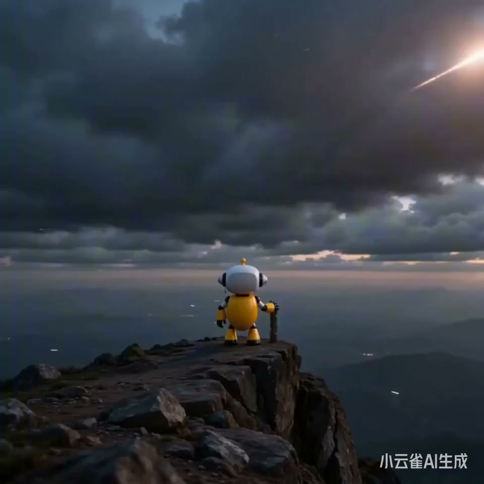 孤独的机器人站在高山之巅