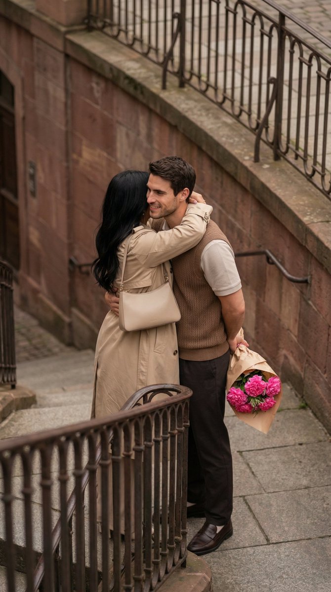 俯瞰欧洲石阶上的浪漫藏花拥抱