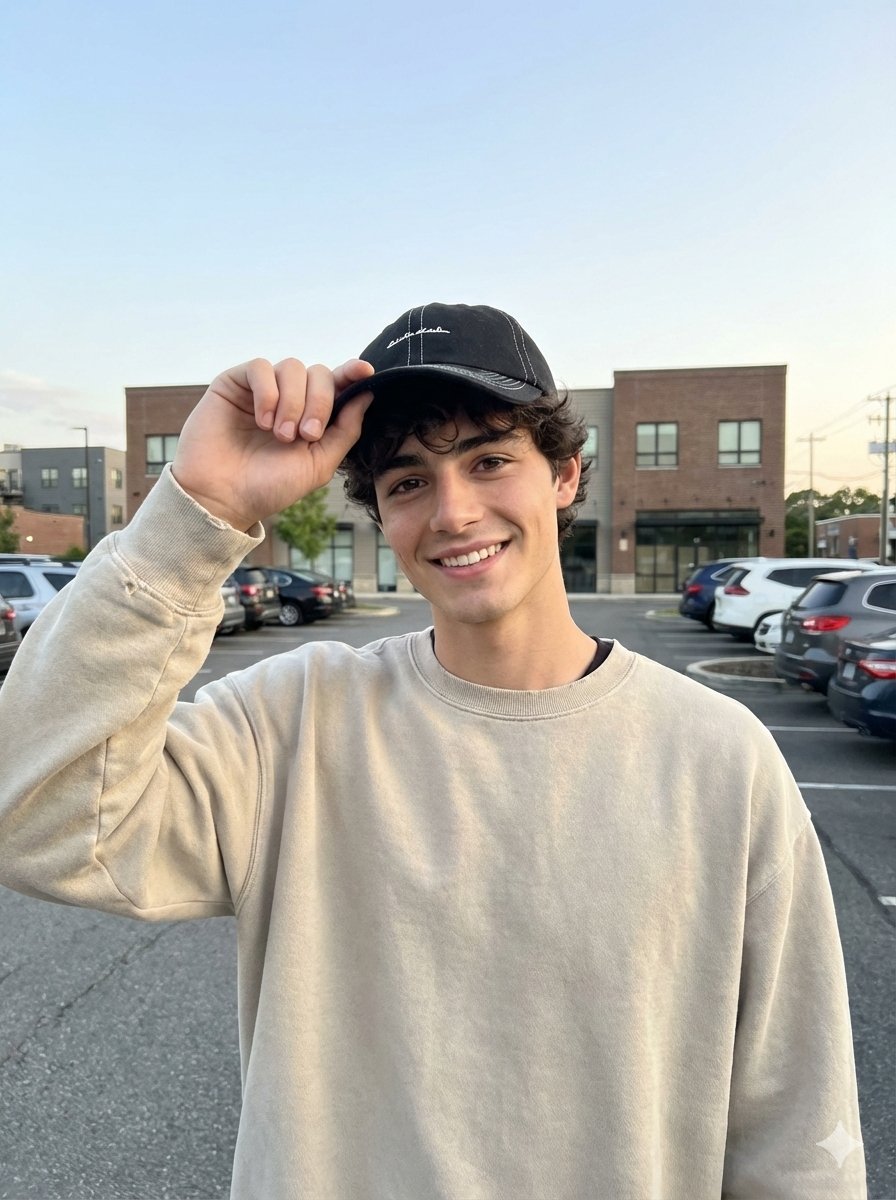 傍晚停车场的自然微笑抓拍