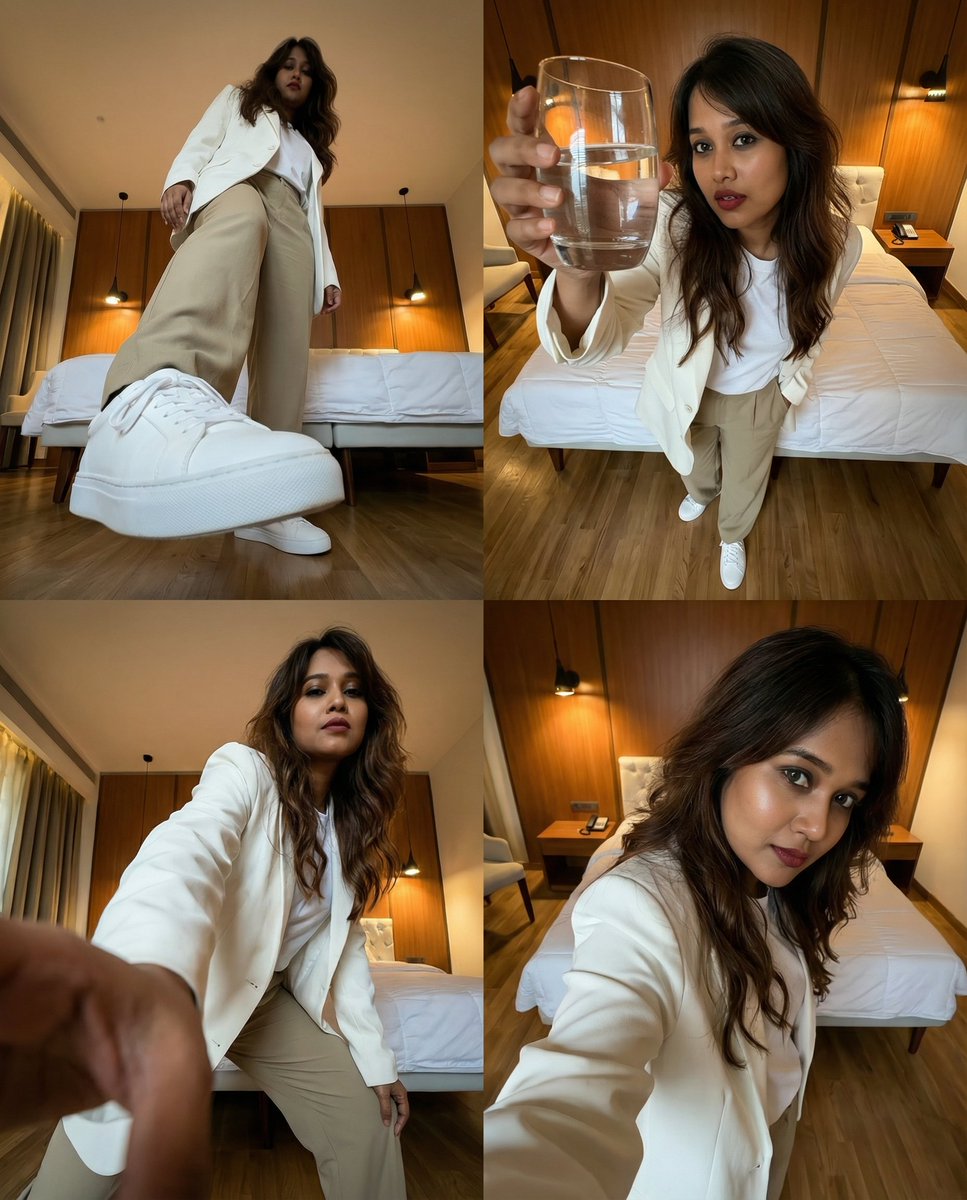 极致广角下的四宫格超写实动态人像