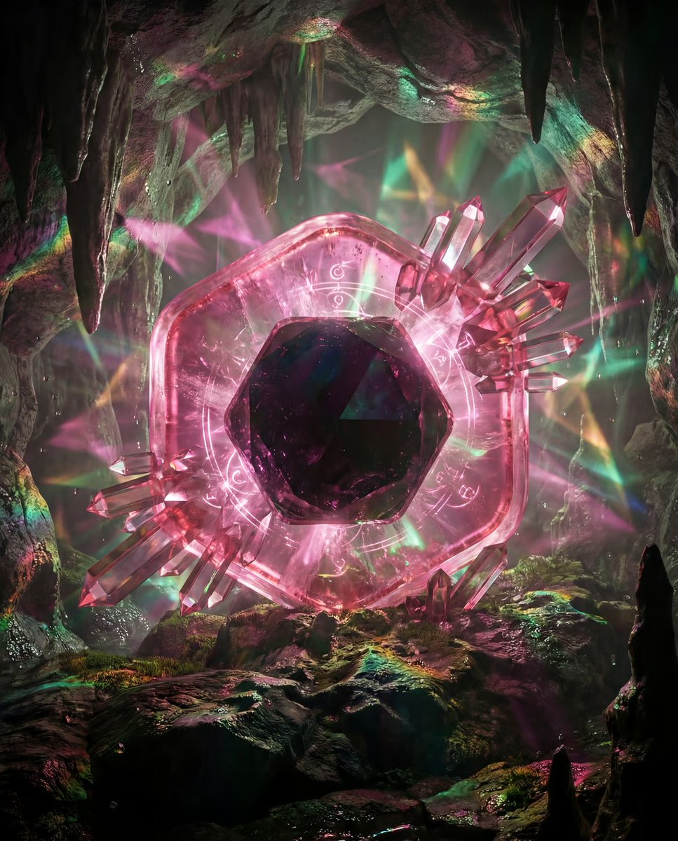 幽暗洞穴中生长的奇幻棱镜水晶