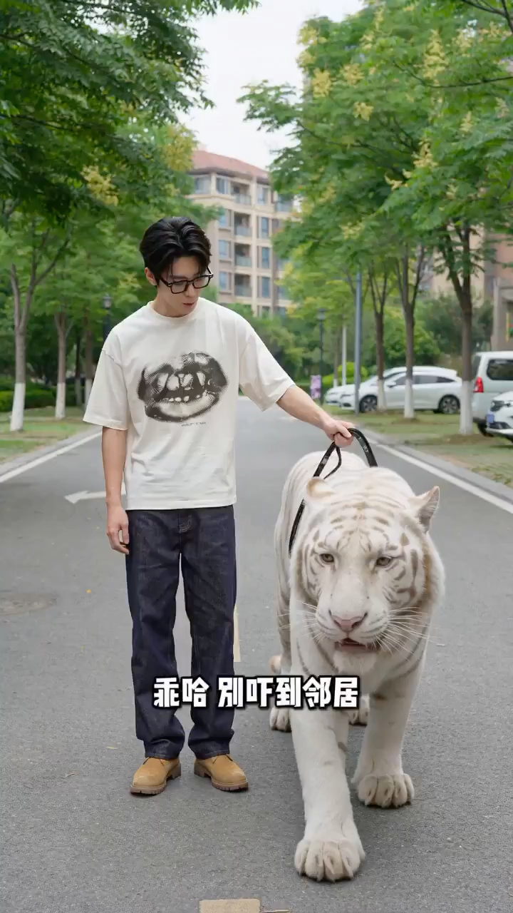 凶猛白虎被泰迪吓到的反差萌瞬间