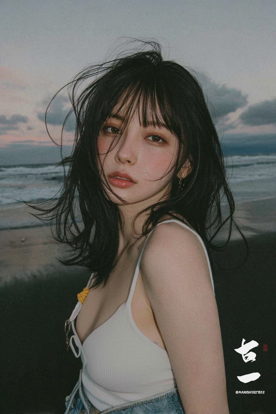 黄昏海滩上的情感肖像