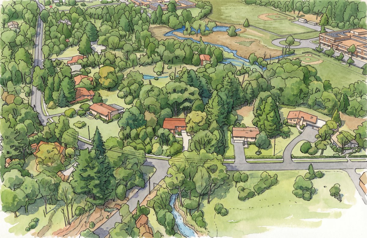 精细笔触描绘的城市规划蓝图