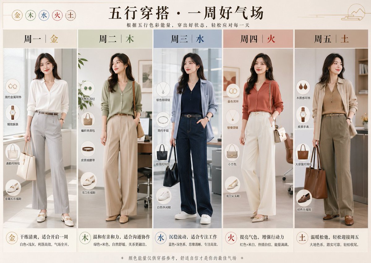 五行元素轻职场穿搭图