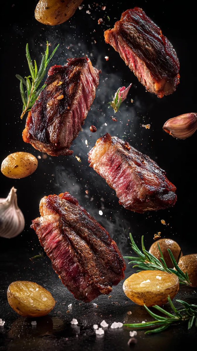 悬浮在空中的极品三分熟牛排