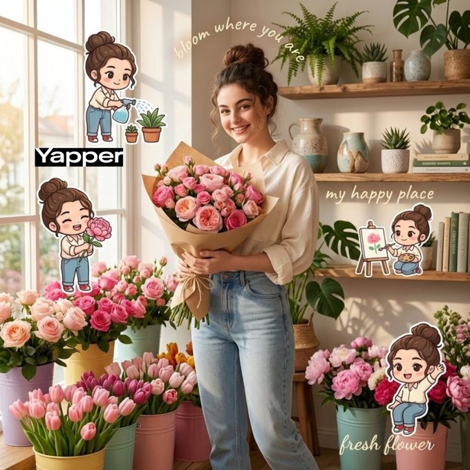 花店里的阳光女孩与Q版小人