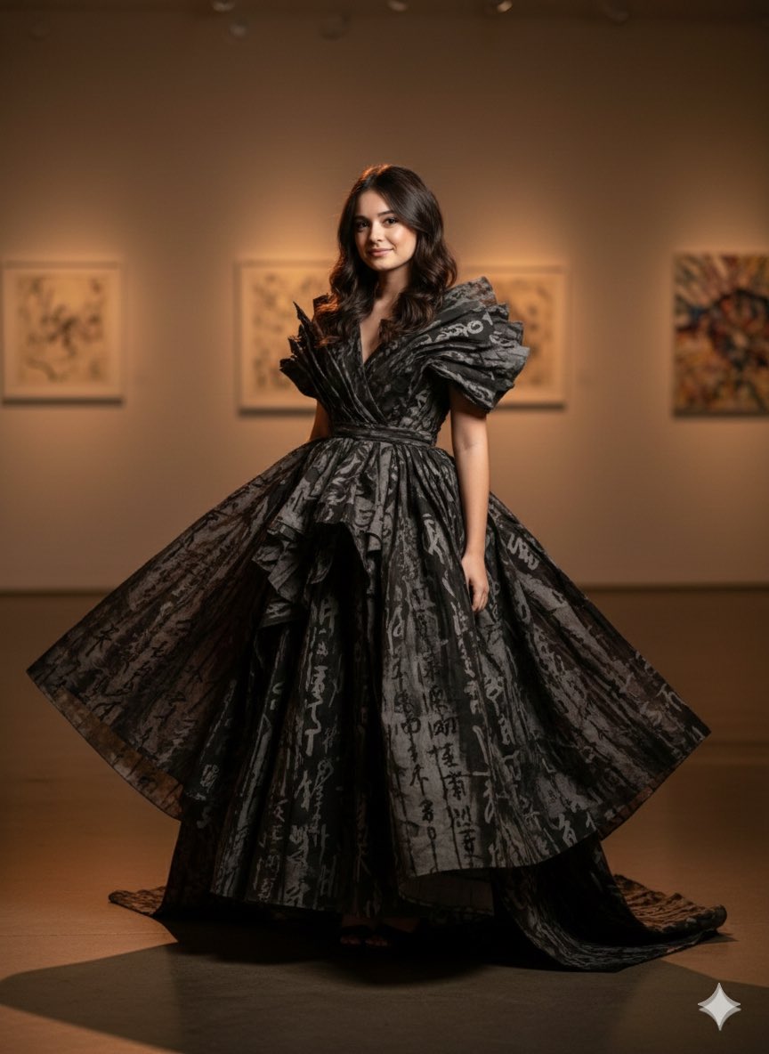 流动书法笔触构筑的光影高定人像