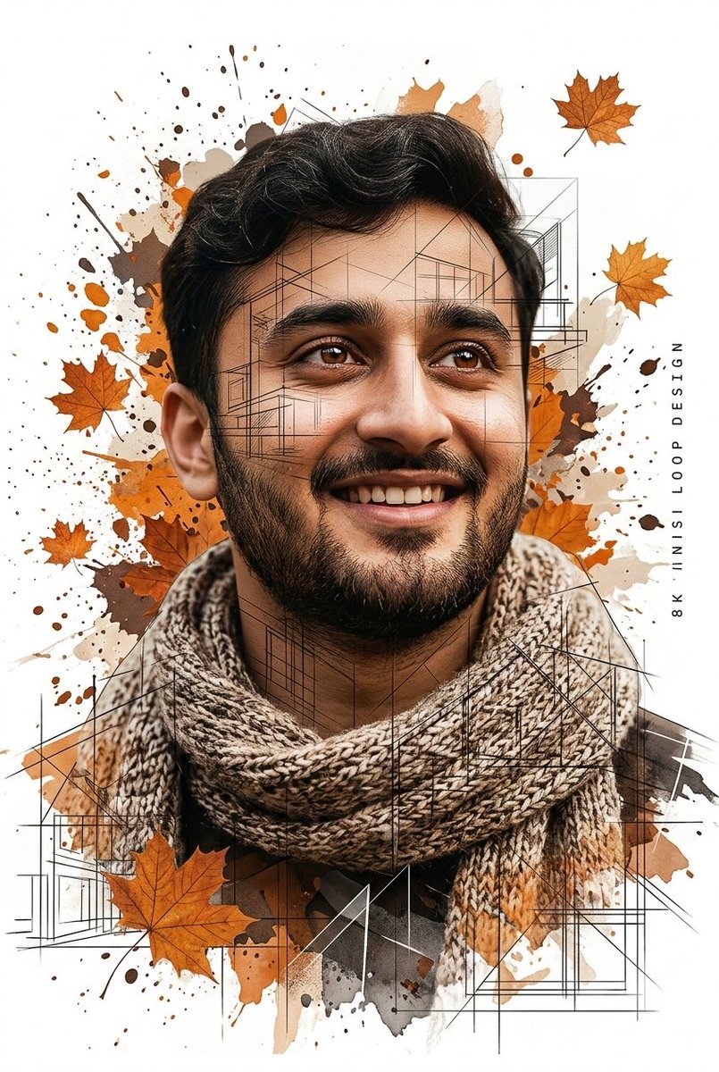 秋叶飞舞的双重曝光艺术海报