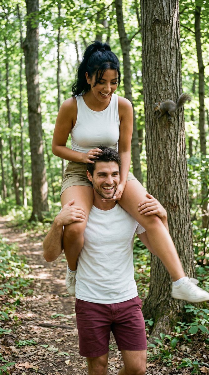 森林小径肩扛情侣的胶片纪实摄影