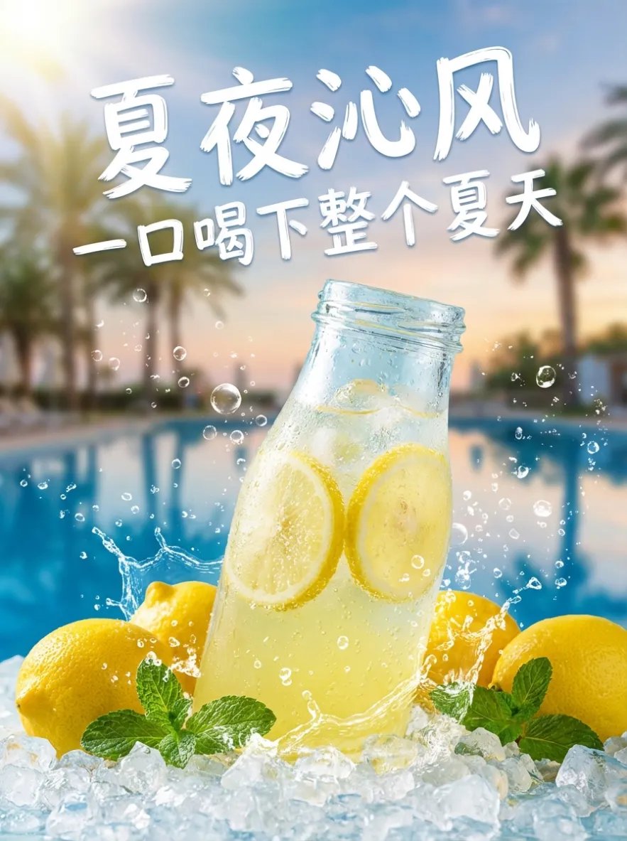 夏夜沁风柠檬气泡水电商详情页主图