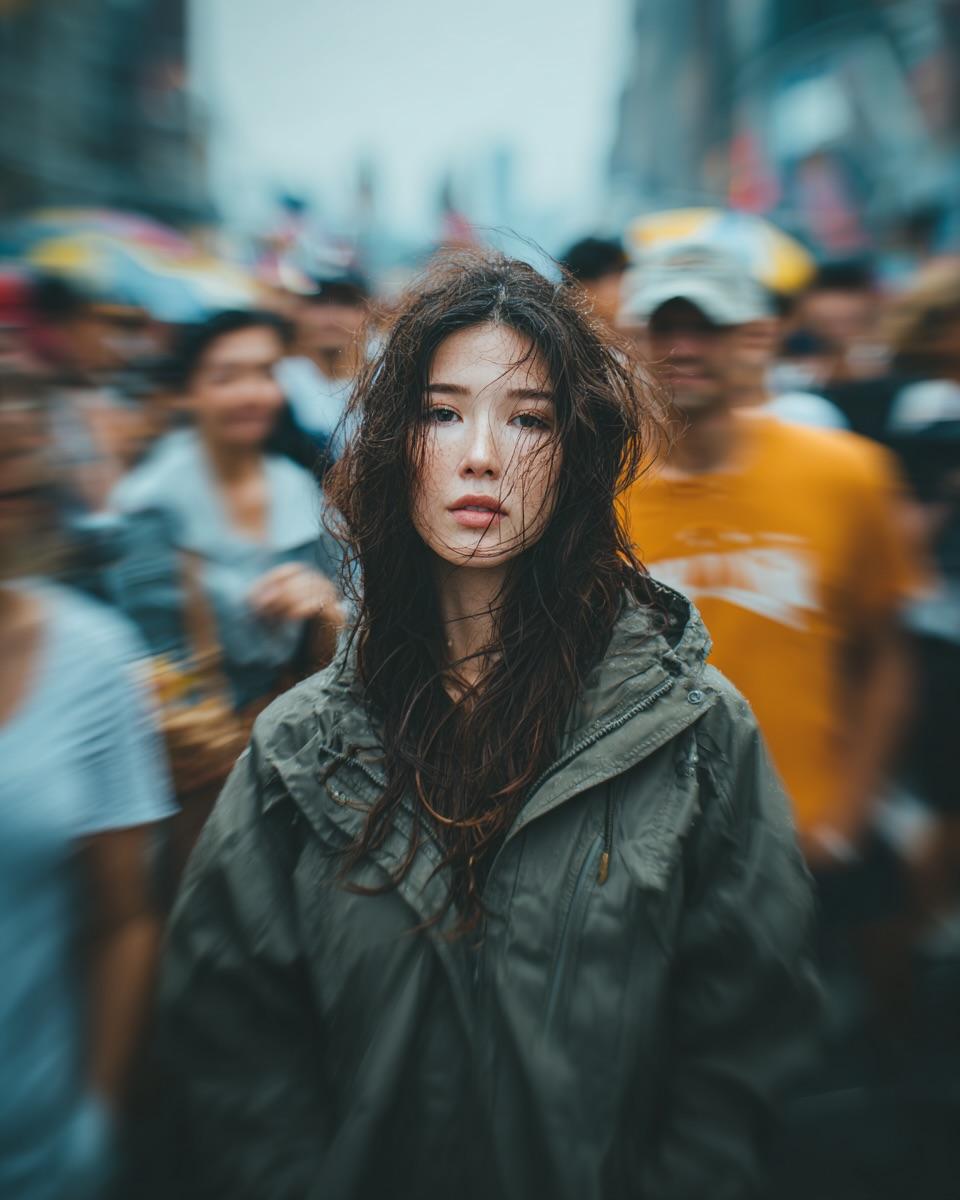 闹市虚影中的清冷凝视