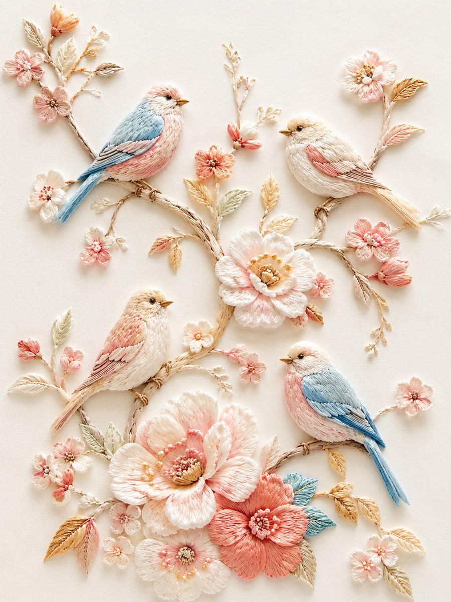 温柔清新高级刺绣图