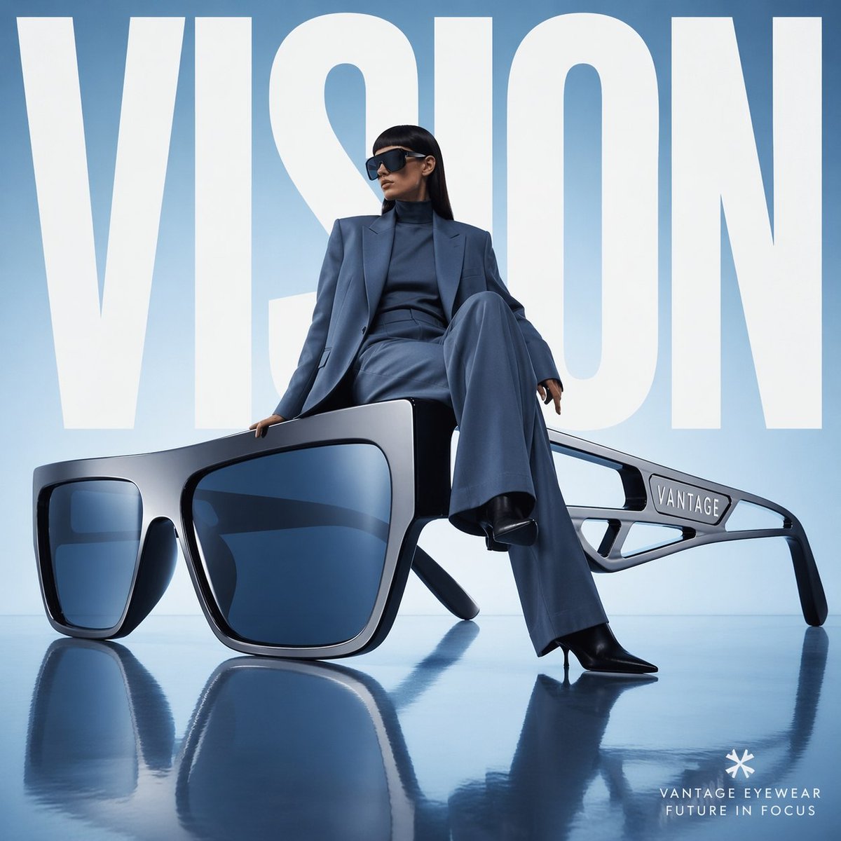 巨型未来感墨镜上的先锋广告