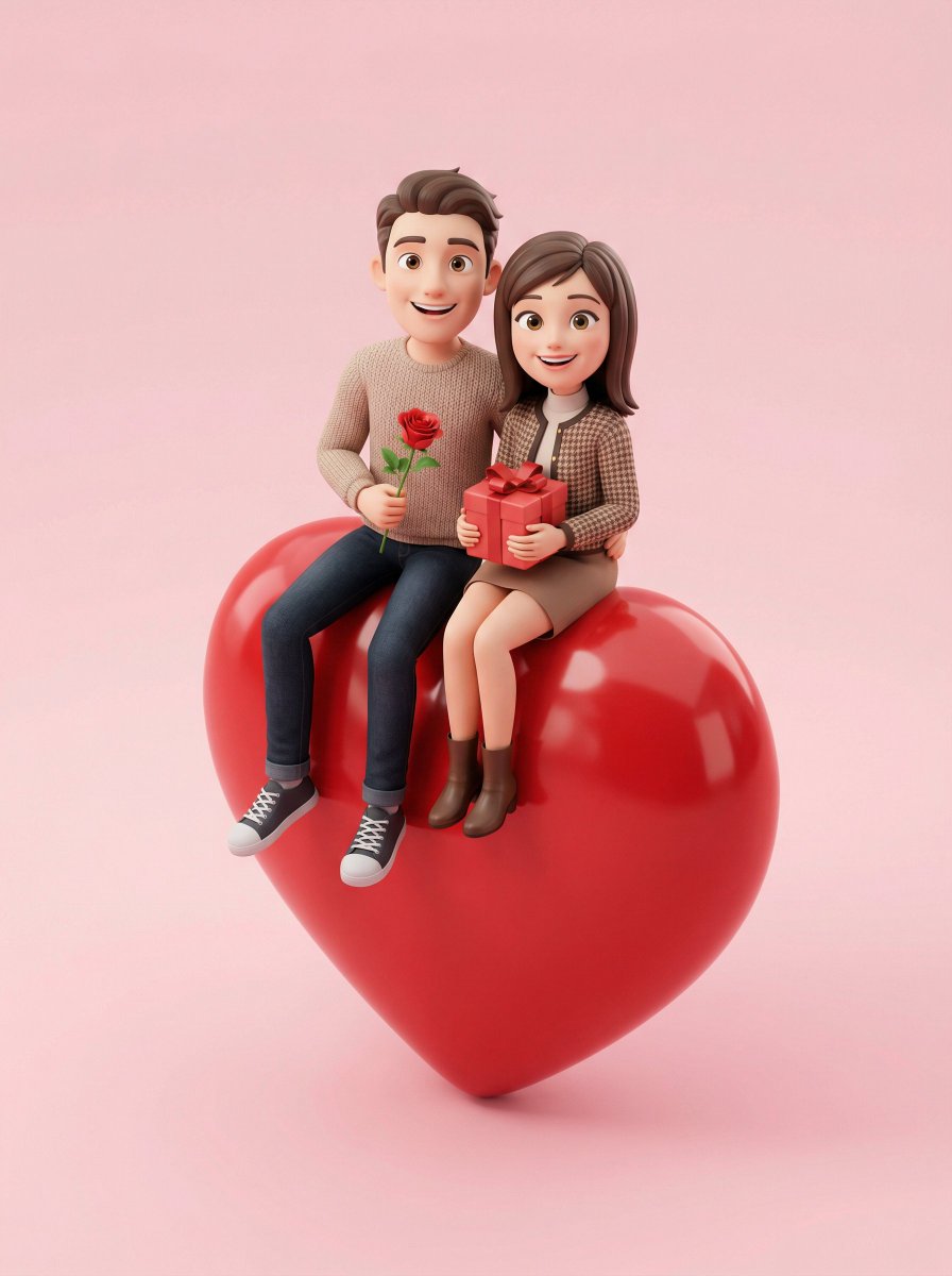 巨大红心上的甜蜜浪漫情侣