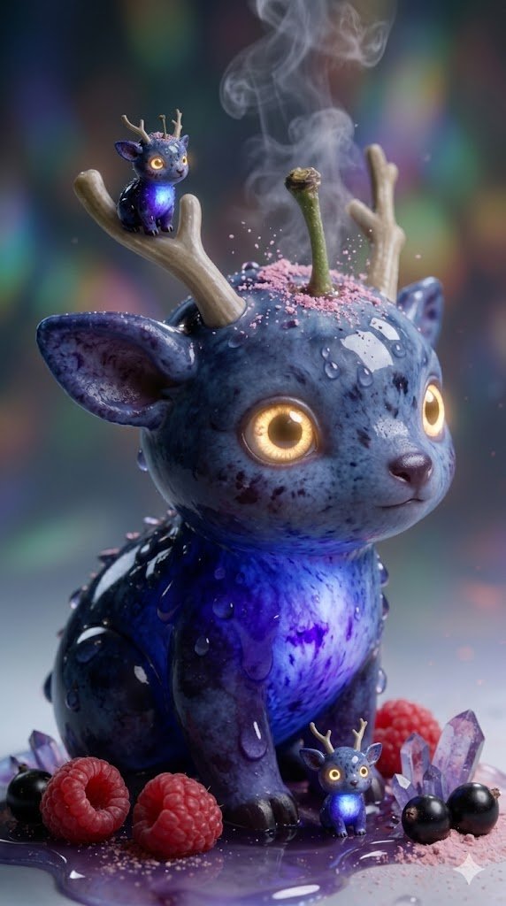 幽蓝微光下的蓝莓幼鹿精灵