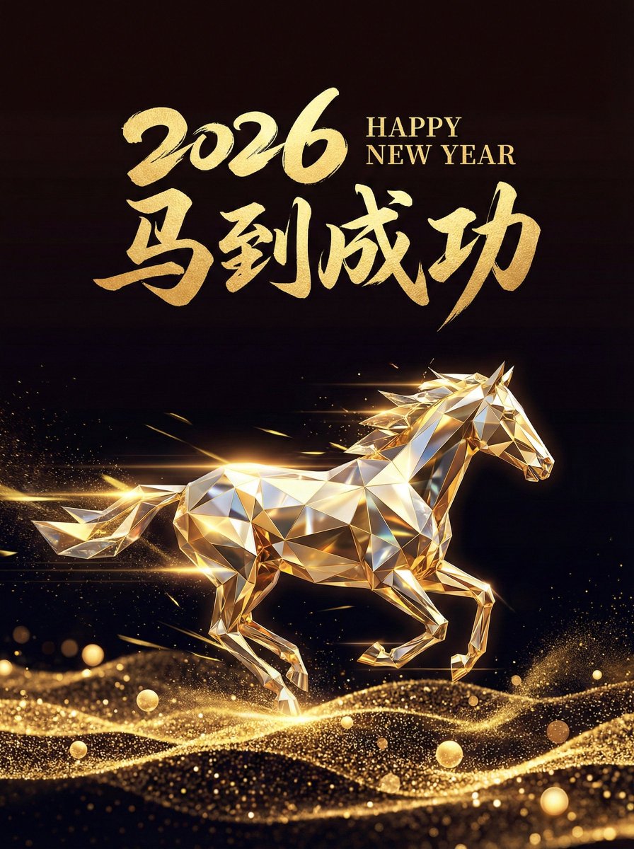 金色几何骏马新年海报