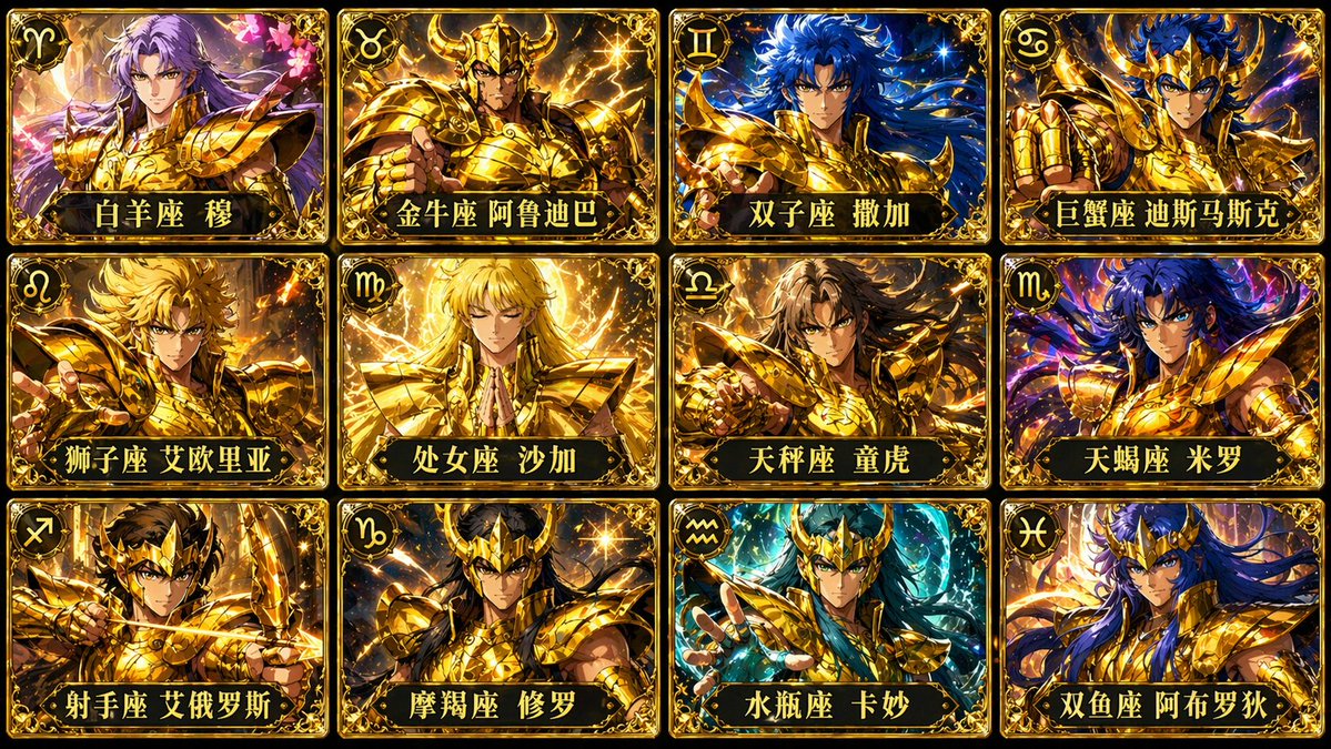 圣斗士星矢黄金圣斗士12宫格卡牌