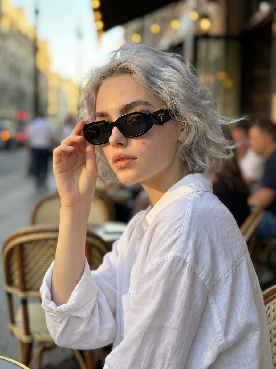 黄金时刻欧洲咖啡馆的慵懒女郎