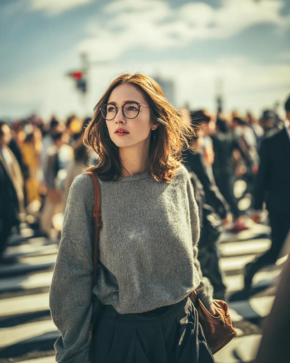 黄金时刻城市街头的电影感少女