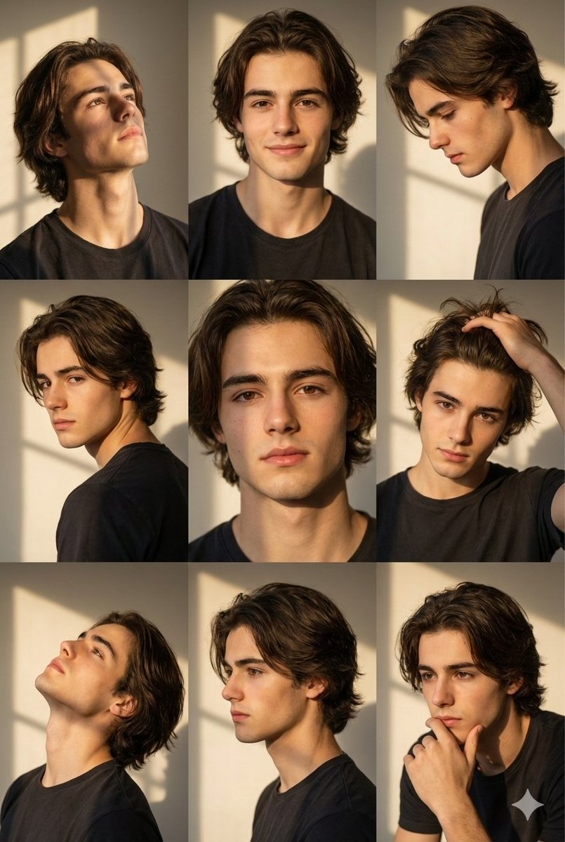 沐浴暖阳的长发少年九宫格写真