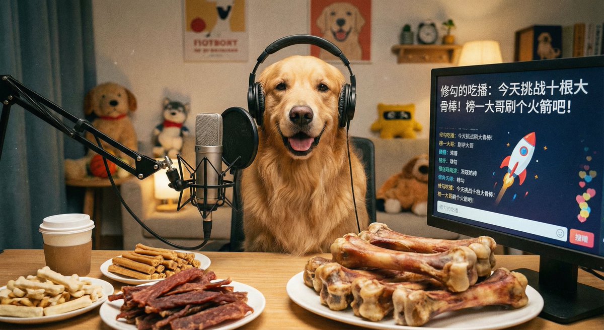 金毛犬主播吃播