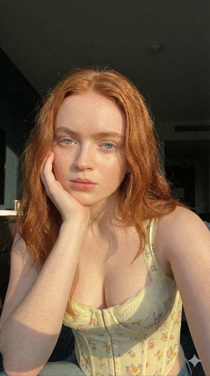 沐浴金色阳光的慵懒雀斑少女特写