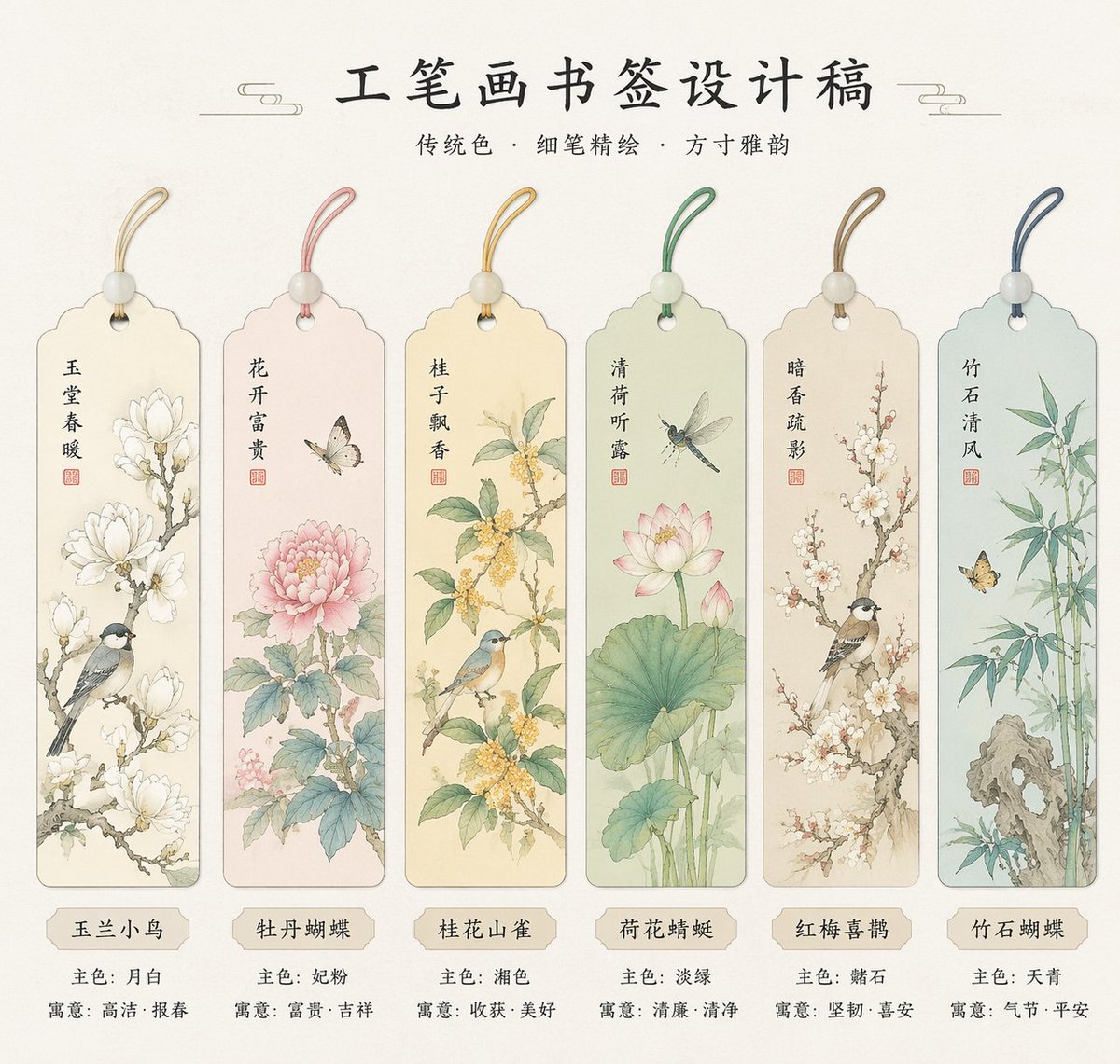 工笔画书签设计稿系列