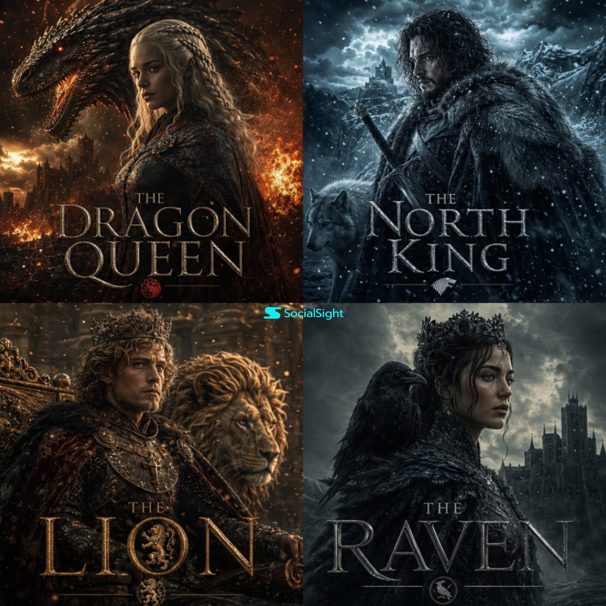 权游风四宫格暗黑奇幻角色海报