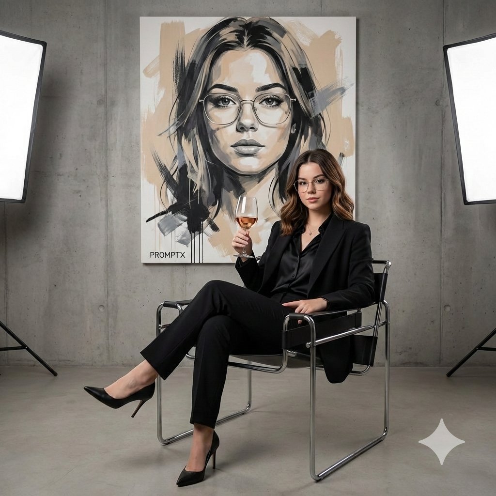 高定黑西装与抽象自画像的碰撞