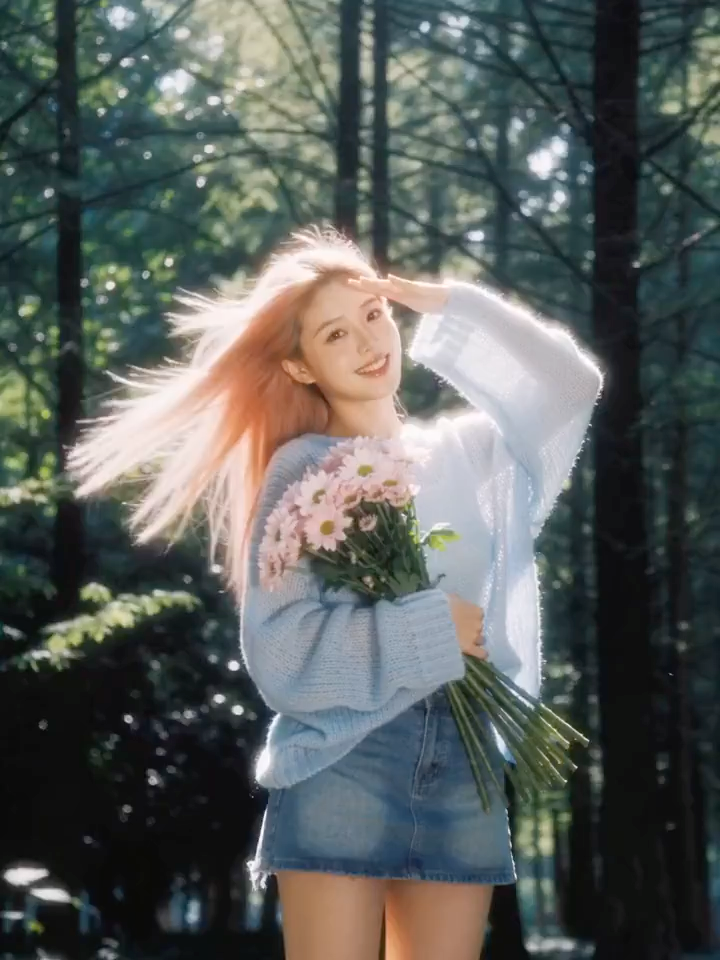 朦胧复古光影下的森林甜美少女
