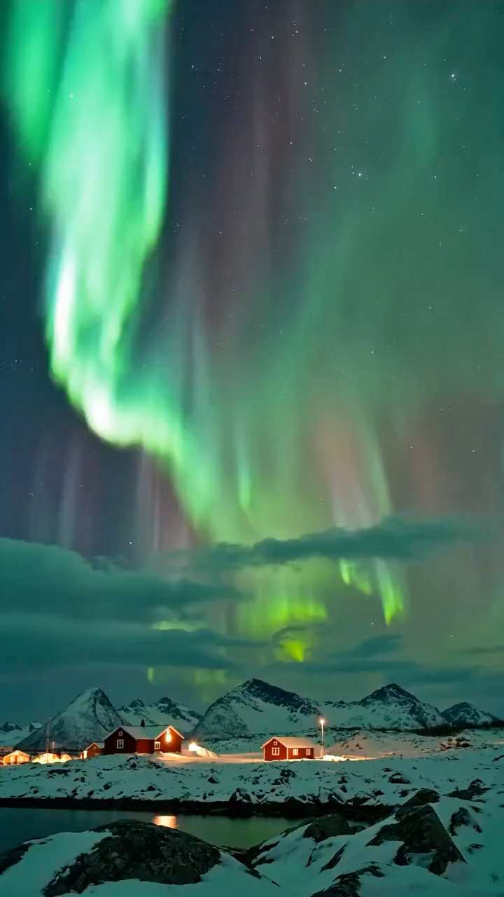 北极圈极光下的治愈系东方少女