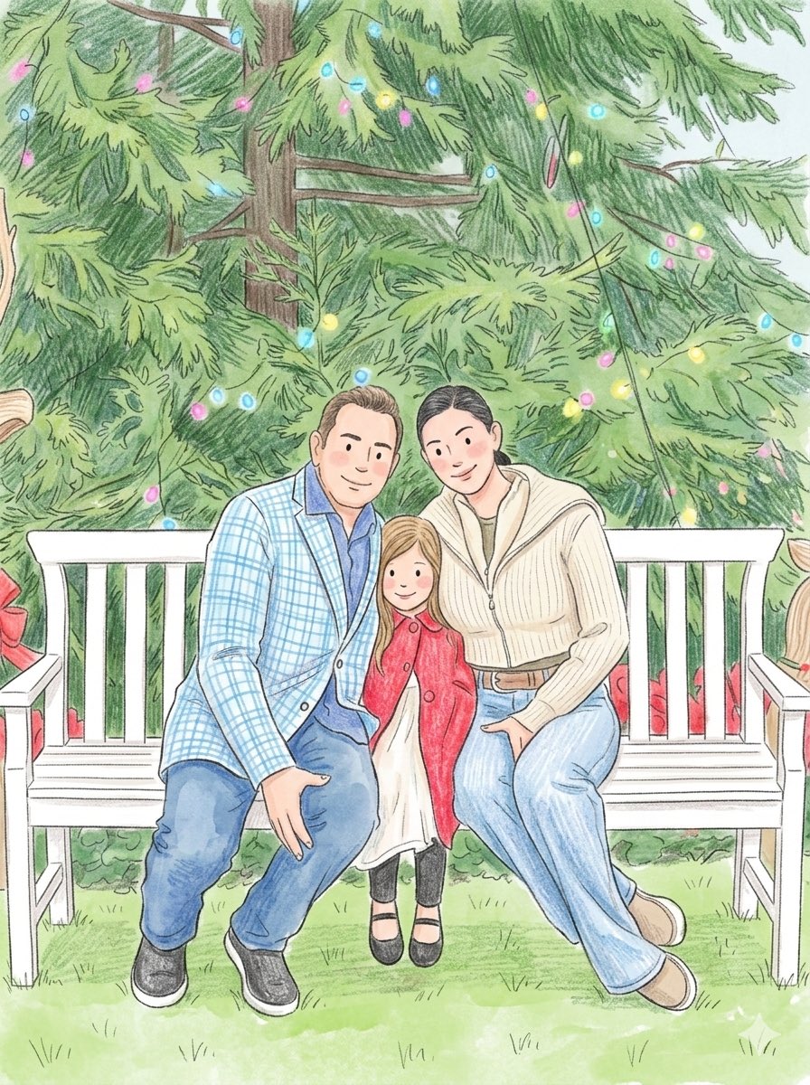 治愈系彩铅水彩绘本风人像插画