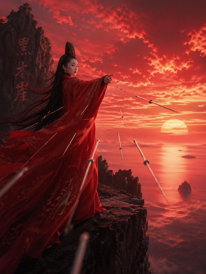 黑木崖红衣飞针傲立悬崖