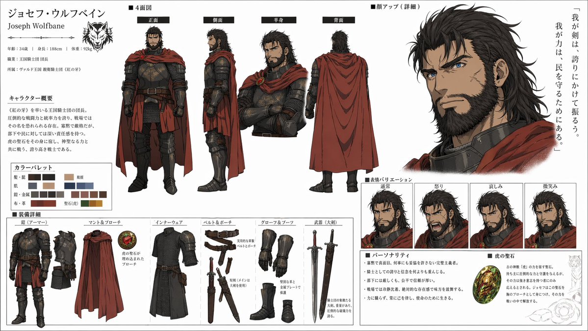 高细节角色设定图与表情拆解