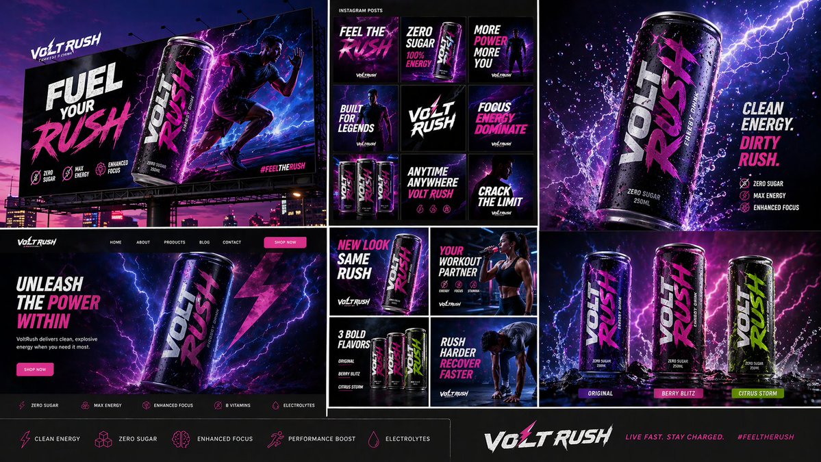 VoltRush能量饮料营销视觉套件