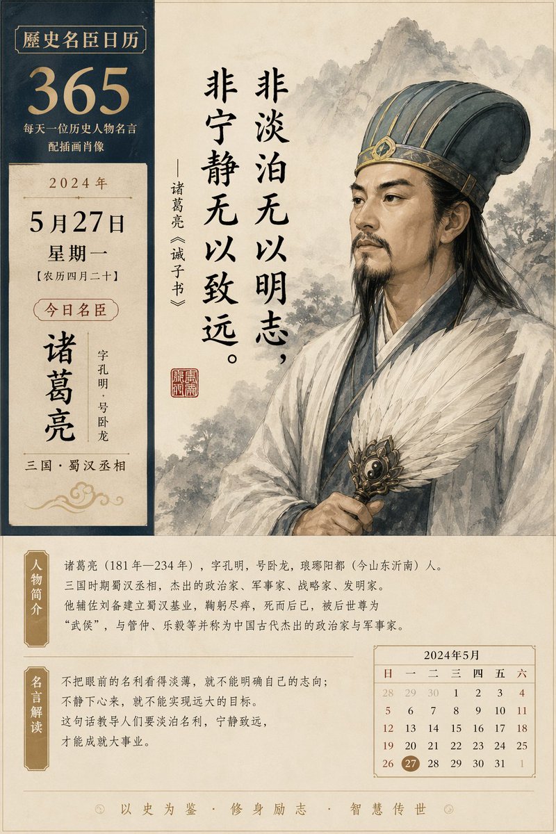 历史名臣名言插画日历