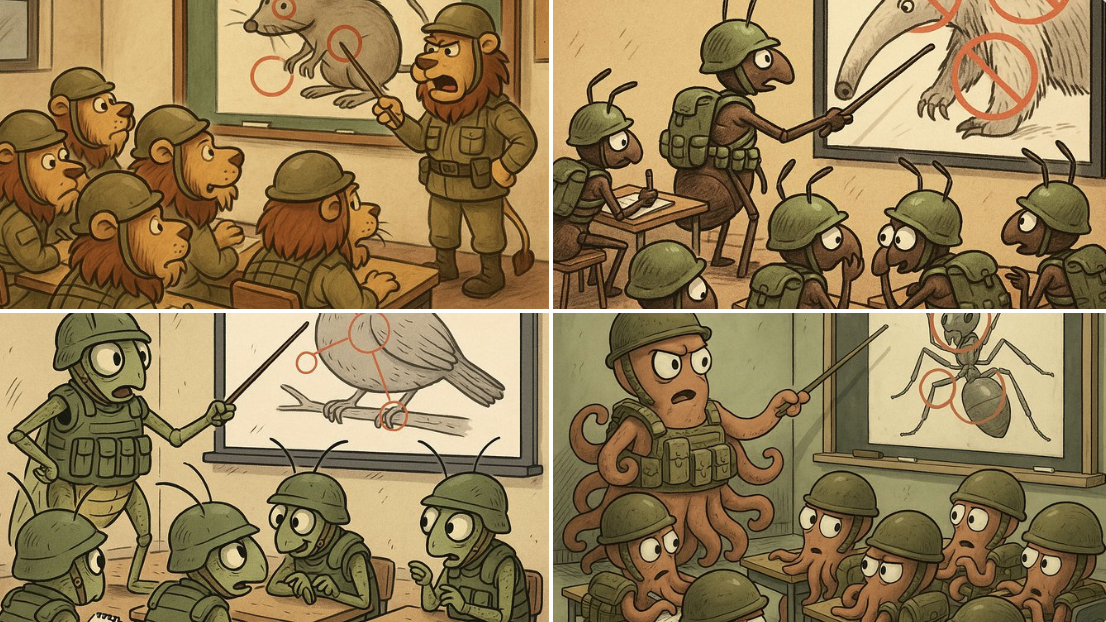 幽默卡通：昆虫士兵的军事课堂