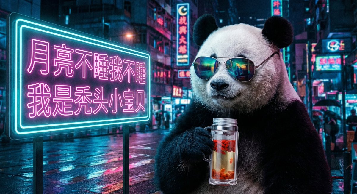 深夜霓虹灯下的养生熊猫
