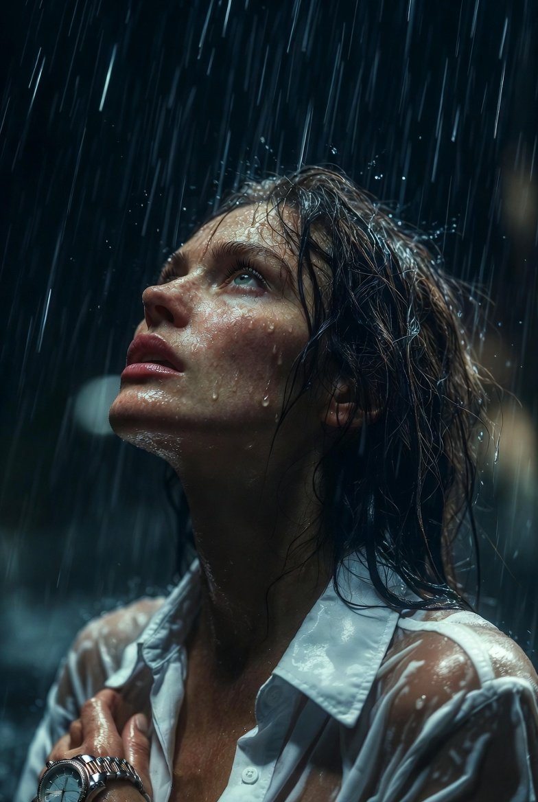 夜雨中的电影感肖像
