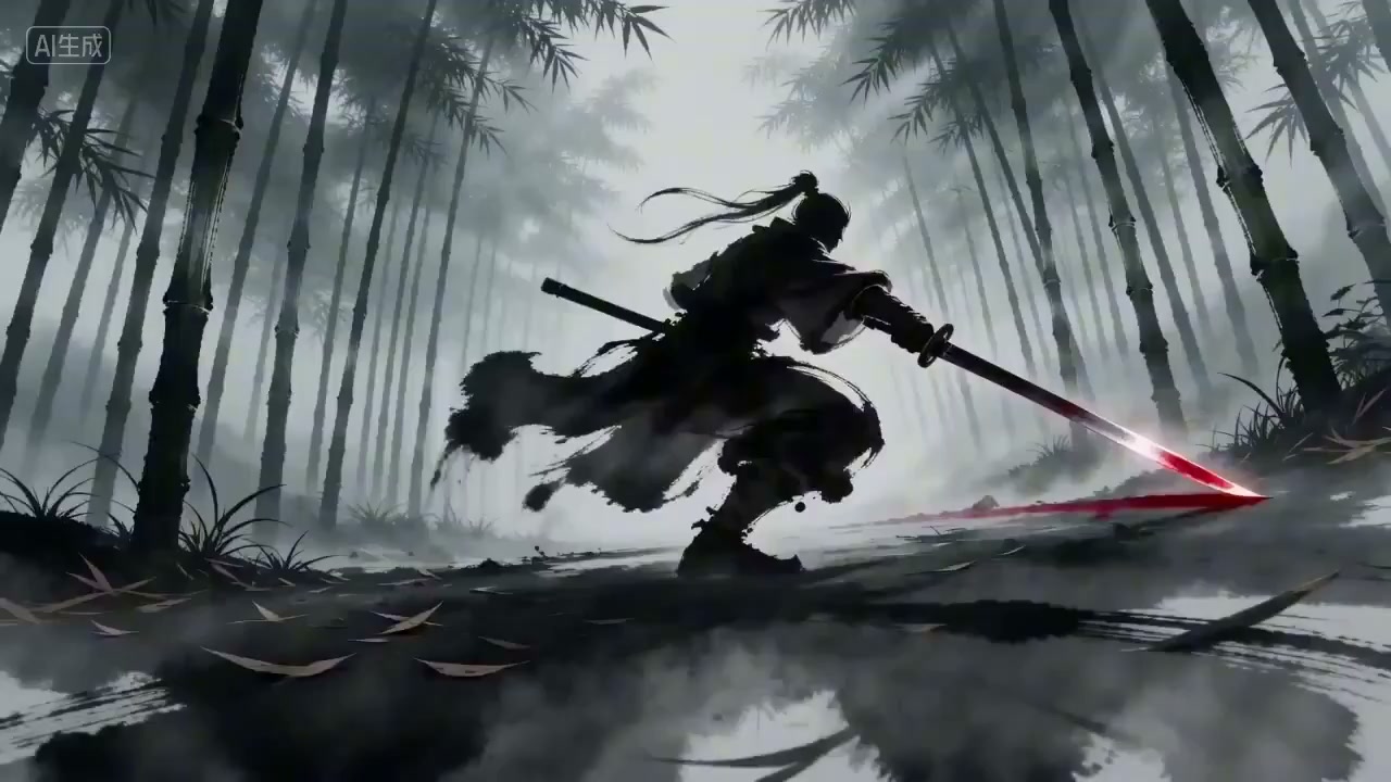 红蓝双影水墨剑斗